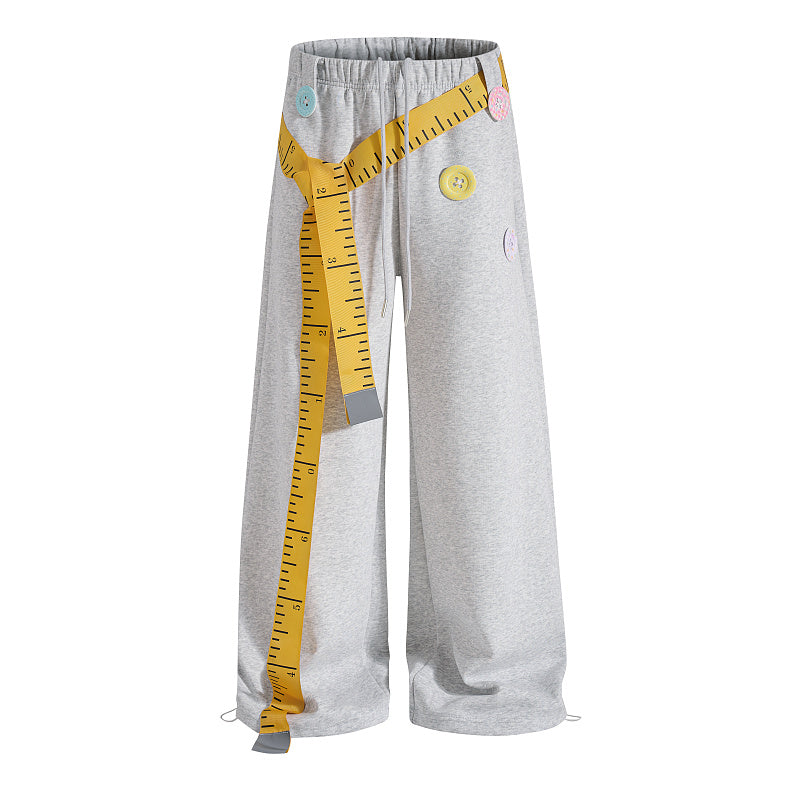 Yiaknis Wide-Leg Sweatpants, Colourful Buttons, Black and Light Grey