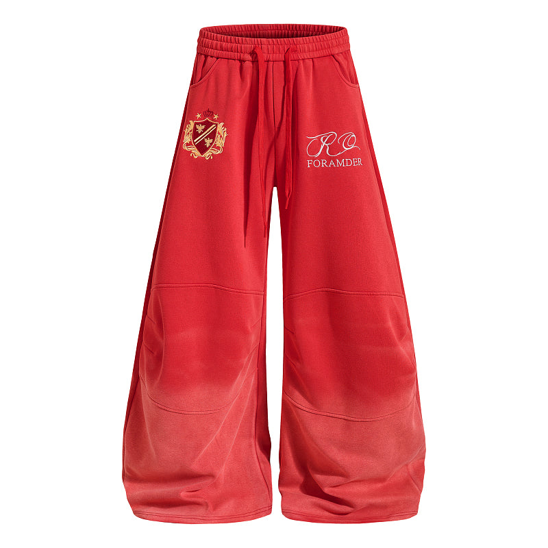 Yiaknis Wide-Leg Trousers with Crest Embroidery, Black and Red – photo 8