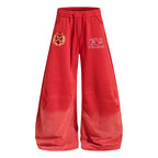Yiaknis Wide-Leg Trousers with Crest Embroidery, Black and Red – photo 8