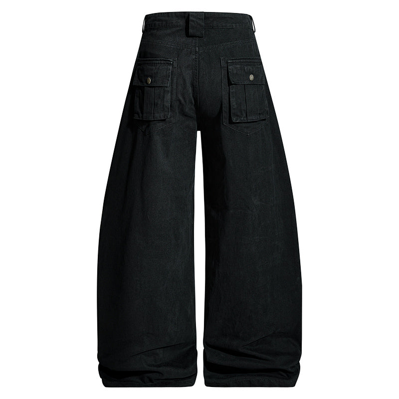 Yiaknis Wide-Leg Cargo Trousers, Snap Pockets, Dark Green and Black – photo 8
