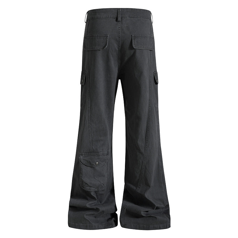 Yiaknis Khaki and Dark Grey Wide-Leg Cargo Trousers with Back Flap Pockets – photo 8