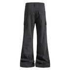 Yiaknis Khaki and Dark Grey Wide-Leg Cargo Trousers with Back Flap Pockets – photo 8