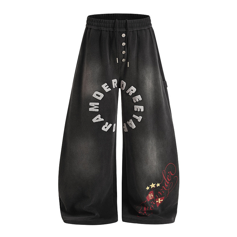 Yiaknis Wide-Leg Sweatpants, Letter Print, Light Purple and Black