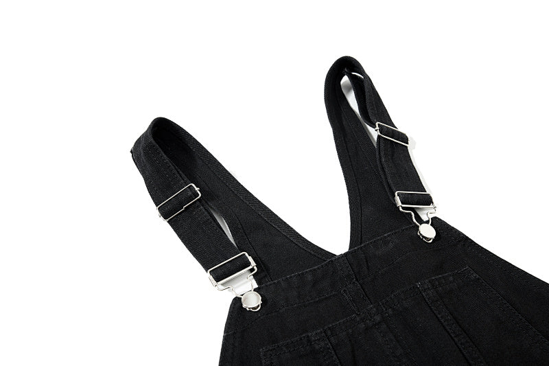 Yiaknis Wide-Leg Denim Overalls, Bib and Cargo Pockets, Dark Blue and Black – photo 8