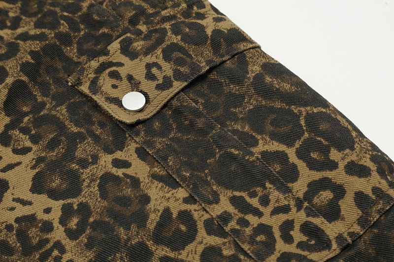 Yiaknis Leopard Print Overalls with Brown Straps