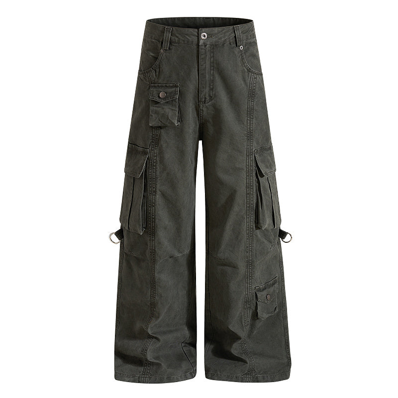 Yiaknis Wide-Leg Cargo Trousers, D-Ring Pockets, Black and Dark Green – photo 8