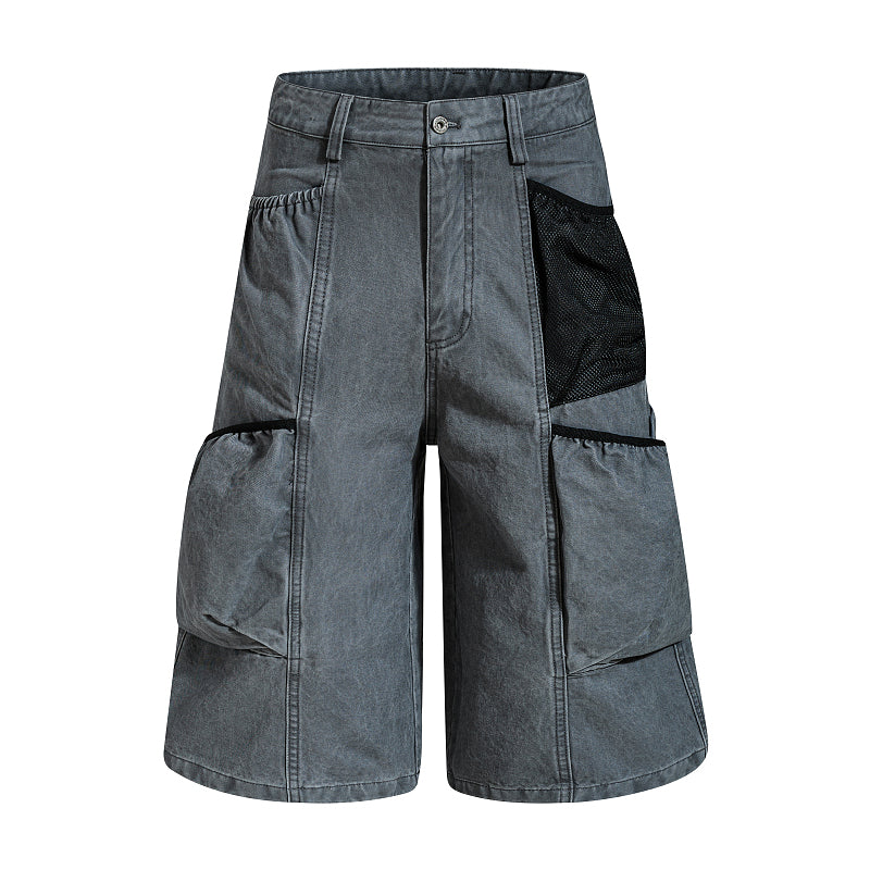 Yiaknis Wide-Leg Cropped Cargo Trousers, Mesh Panel, Blue and Grey – photo 8
