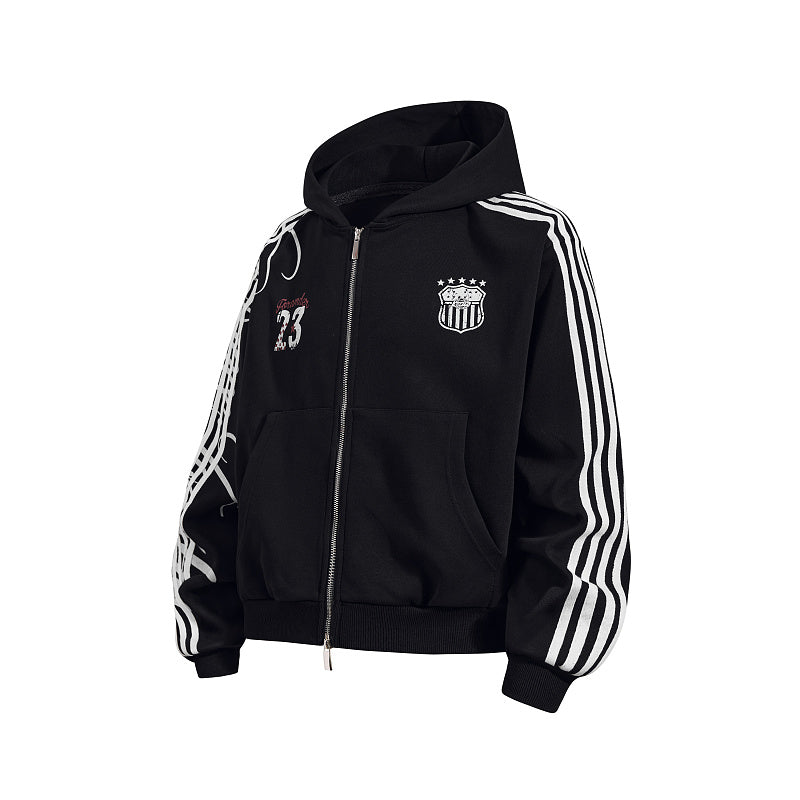 Yiaknis Zip-Up Hoodie and Sweatpants Set, 23 Print, Light Grey and Black