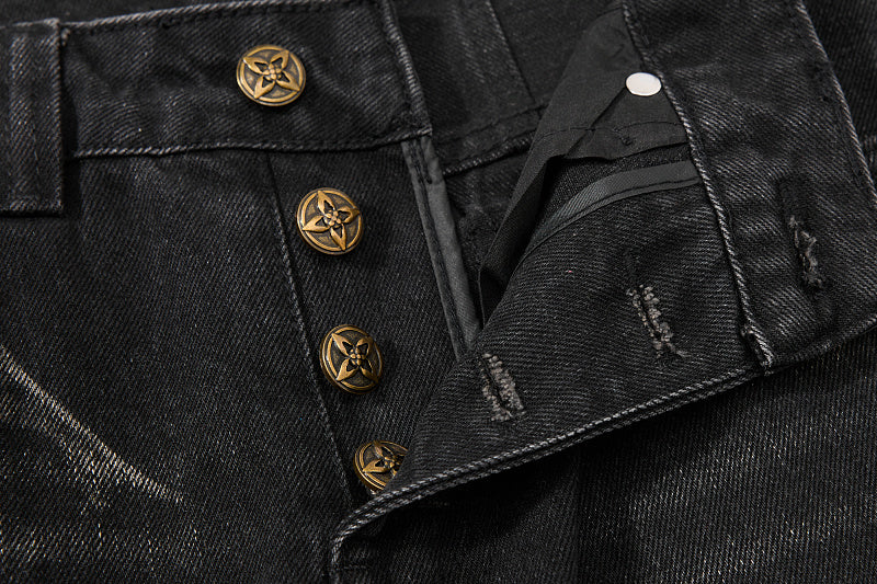 Yiaknis Black Washed Flared Jeans with Lace-Up Legs