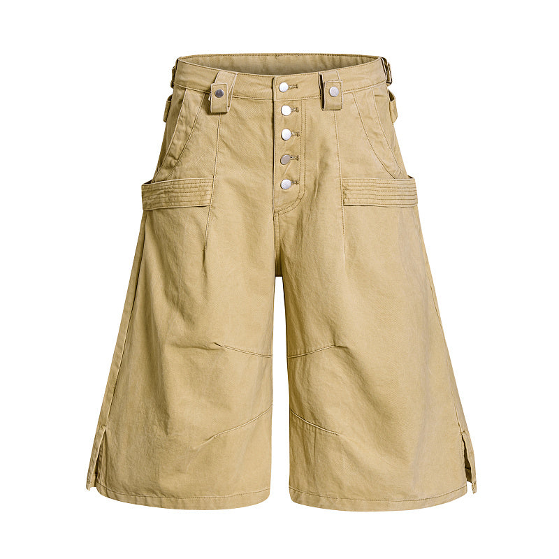 Yiaknis Wide-Leg Cropped Cargo Trousers, Button Fly, Green and Khaki – photo 8