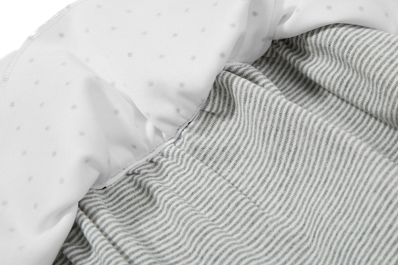 Yiaknis Polka Dot Mini Skirt, Grey Striped Underskirt, White and Grey