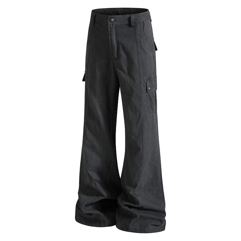 Yiaknis Khaki and Dark Grey Wide-Leg Cargo Trousers with Back Flap Pockets – photo 9