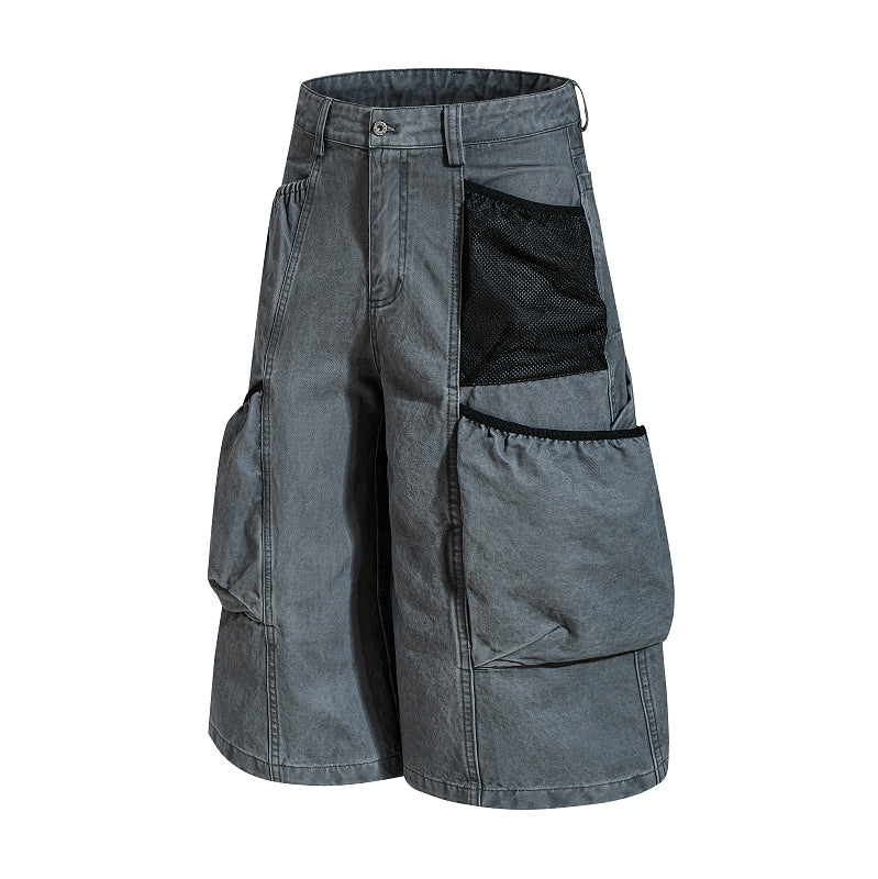 Yiaknis Wide-Leg Cropped Cargo Trousers, Mesh Panel, Blue and Grey – photo 9