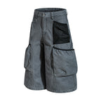 Yiaknis Wide-Leg Cropped Cargo Trousers, Mesh Panel, Blue and Grey – photo 9
