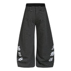 Yiaknis Striped Wide-Leg Trousers, Letter Print, Black and White Stripes – photo 9