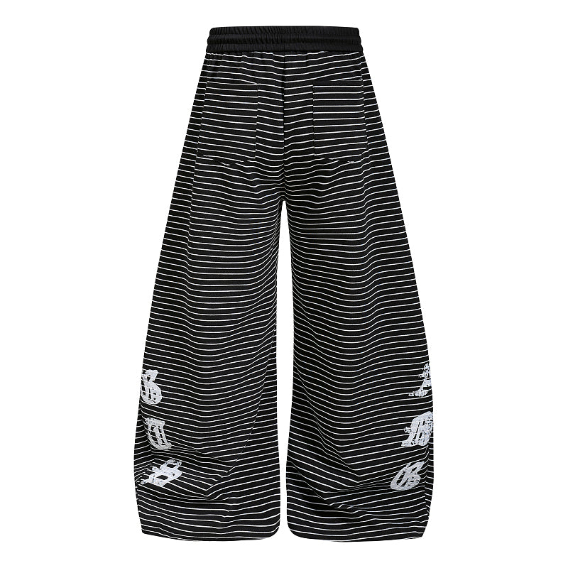 Yiaknis Striped Wide-Leg Trousers, Letter Print, Black and White Stripes – photo 9