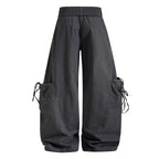 Yiaknis Baggy Wide-Leg Trousers, Drawstring Waist, Khaki and Dark Grey – photo 9