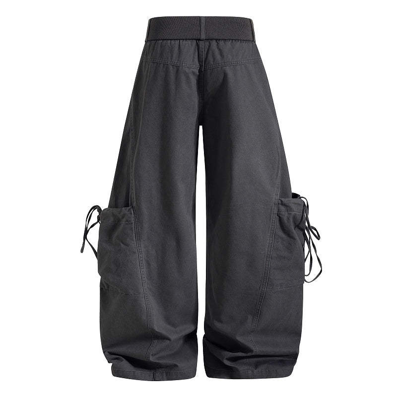 Yiaknis Baggy Wide-Leg Trousers, Drawstring Waist, Khaki and Dark Grey – photo 9