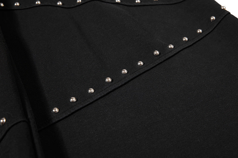 Yiaknis Wide-Leg Sweatpants with Diagonal Stud Rows, Black