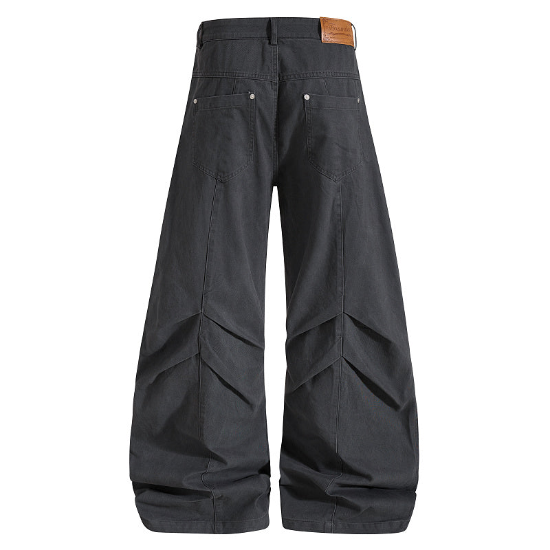 Yiaknis Wide-Leg Trousers with Diagonal Leg Seams, Navy and Dark Grey – photo 9