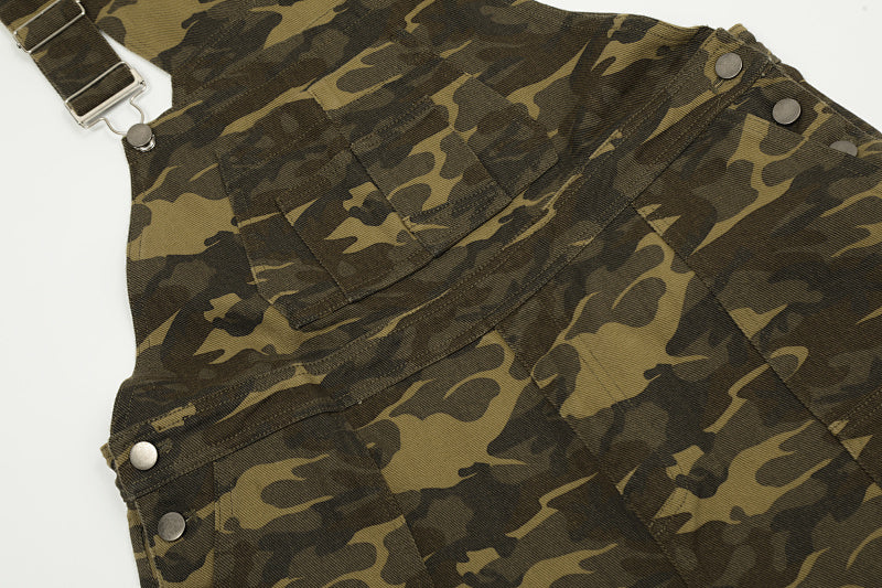 Yiaknis Camouflage Wide-Leg Overalls with Adjustable Straps