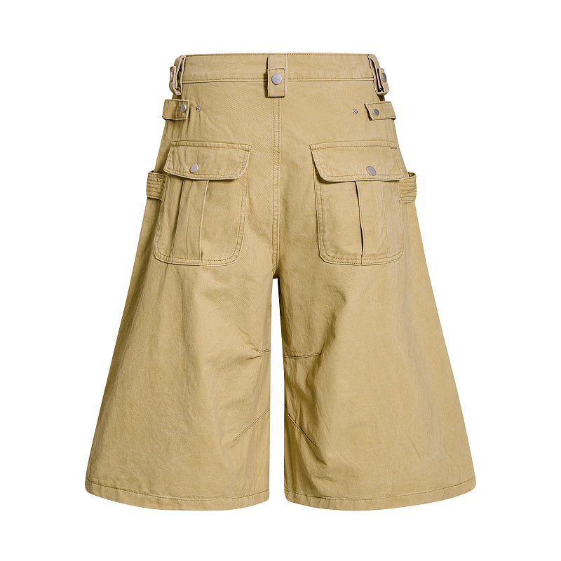 Yiaknis Wide-Leg Cropped Cargo Trousers, Button Fly, Green and Khaki – photo 9