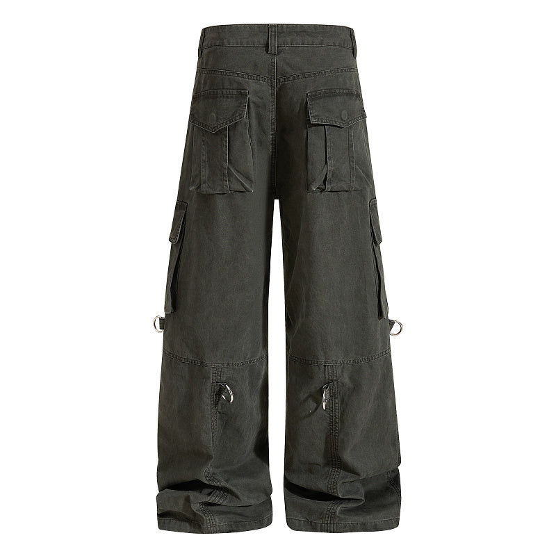 Yiaknis Wide-Leg Cargo Trousers, D-Ring Pockets, Black and Dark Green – photo 9
