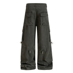 Yiaknis Wide-Leg Cargo Trousers, D-Ring Pockets, Black and Dark Green – photo 9