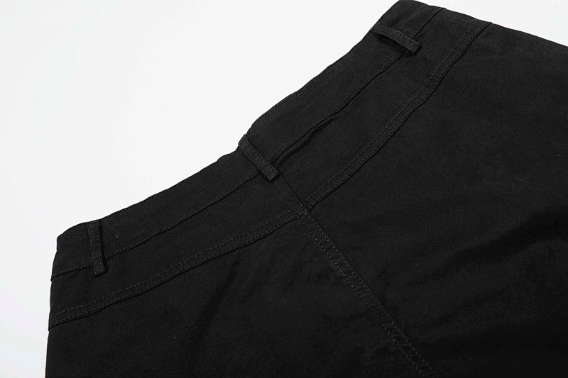Yiaknis Black Wide-Leg Cargo Capri Pants with Side Pockets