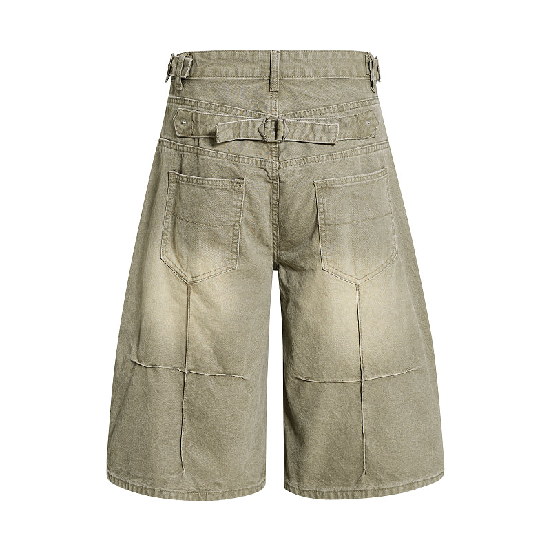 Yiaknis Wide-Leg Cropped Denim Trousers, Button Fly, Blue and Khaki – photo 9