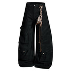 Yiaknis Wide-Leg Cargo Trousers, Snap Pockets, Dark Green and Black – photo 9