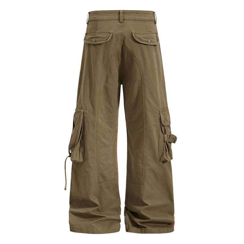 Yiaknis Wide-Leg Cargo Trousers, Pocket Straps, Dark Green and Khaki – photo 9