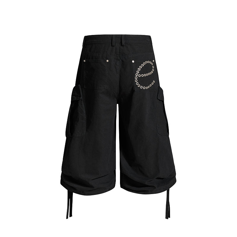 Yiaknis Cropped Cargo Trousers, Drawstring Hems, Blue and Black – photo 9