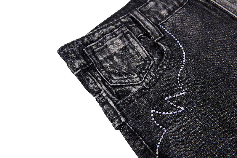 Yiaknis Black Flared Jeans with Gold Leg Embroidery