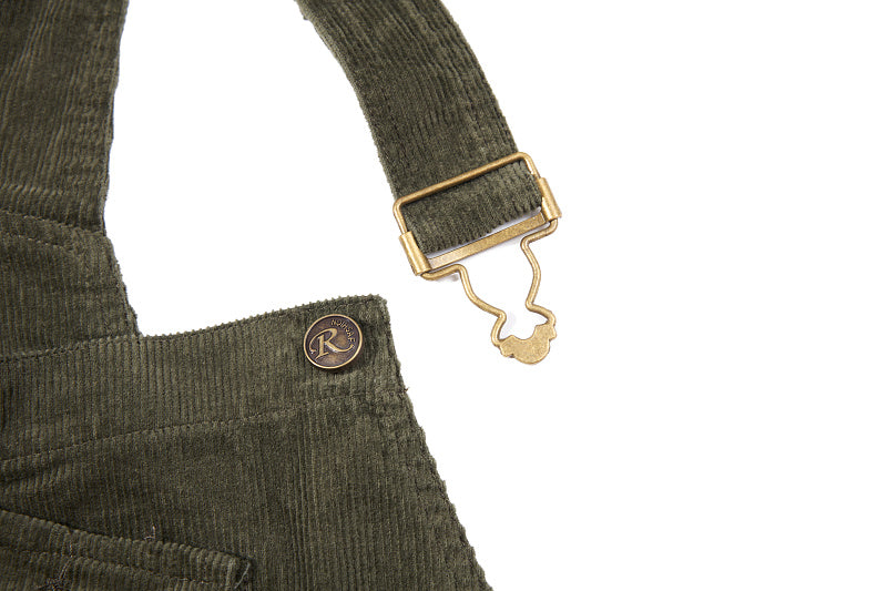 Yiaknis Corduroy Overalls with Adjustable Straps - Army Green, Black