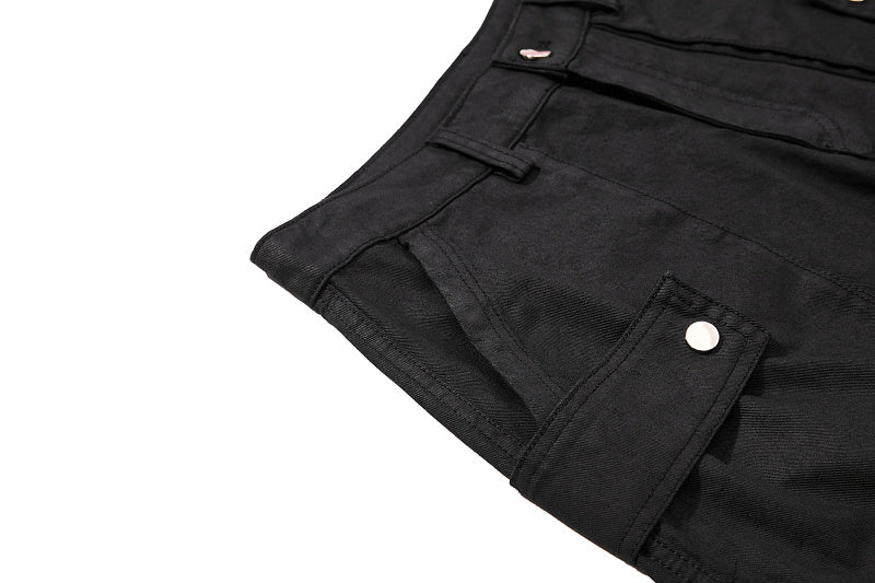 Yiaknis Black Wide-Leg Cargo Shorts with Drawstring Hems – photo 9