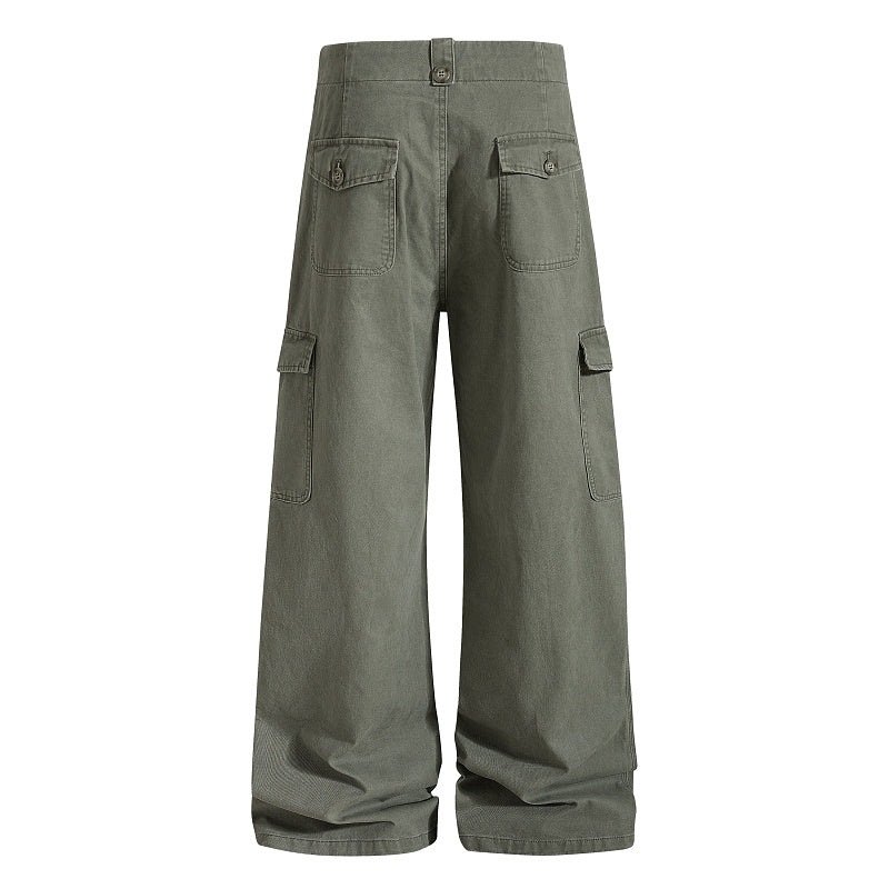 Yiaknis Wide-Leg Cargo Trousers with Button Front, Navy and Grey Green – photo 9