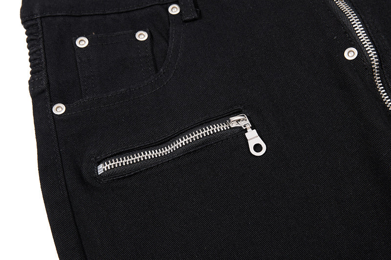 Yiaknis Black Flared Jeans with Long Leg Zips