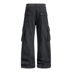 Yiaknis Khaki and Dark Grey Wide-Leg Cargo Trousers with Elastic Back Waist – photo 9