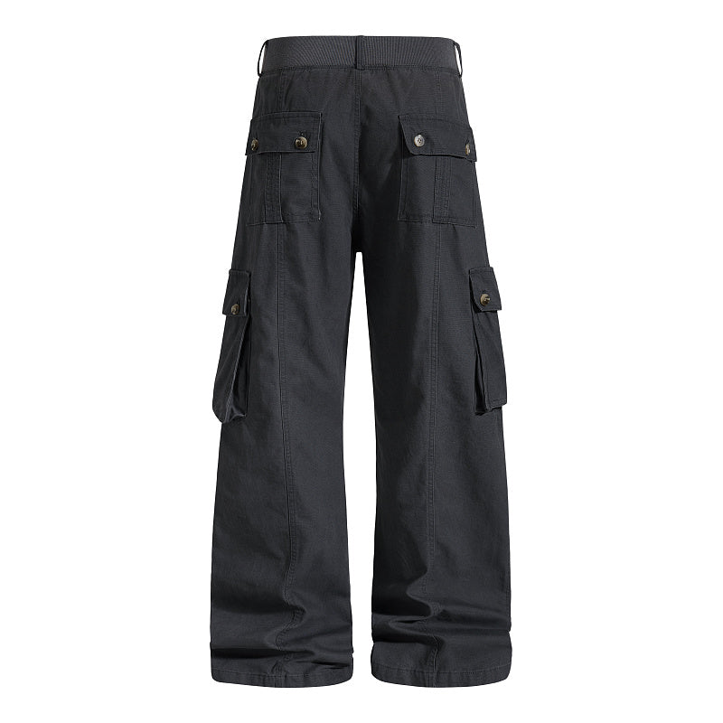 Yiaknis Khaki and Dark Grey Wide-Leg Cargo Trousers with Elastic Back Waist – photo 9