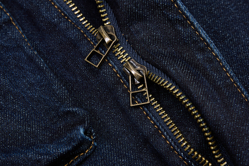Yiaknis Dark Blue Denim Overalls with Zip and Cargo Pockets