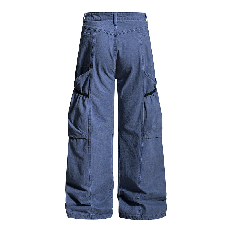 Yiaknis Wide-Leg Cargo Trousers with Mesh Pocket, Dark Grey and Blue – photo 9