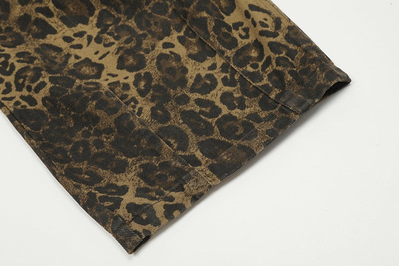 Yiaknis Leopard Print Overalls with Brown Straps
