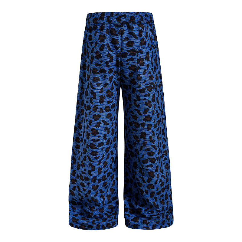Yiaknis Leopard Print Sweatpants, Embroidered Patch, Grey and Blue
