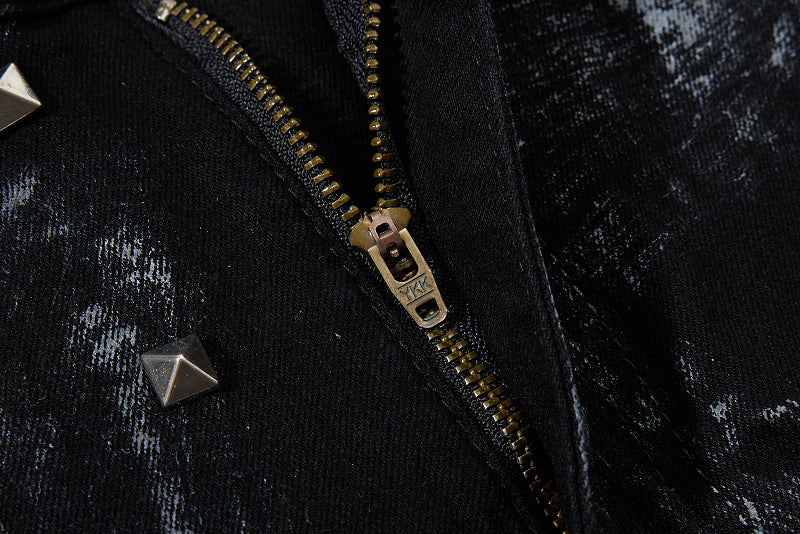 Yiaknis Black Washed Flared Jeans with Leg Studs