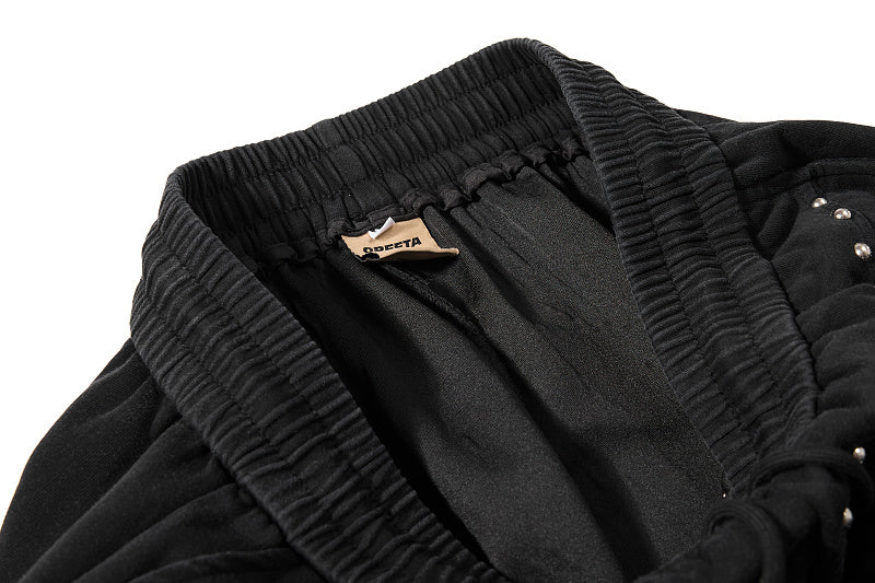 Yiaknis Wide-Leg Sweatpants with Diagonal Stud Rows, Black