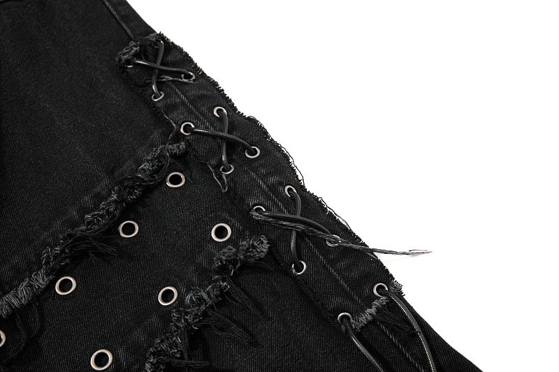 Yiaknis Black Flared Jeans with Studs and Lace-Up Panels