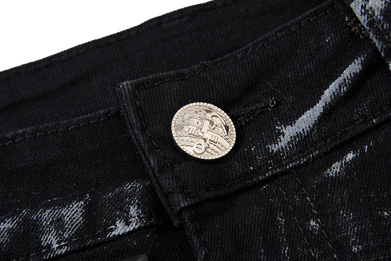 Yiaknis Black Washed Flared Jeans with Leg Studs