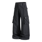 Yiaknis Khaki and Dark Grey Wide-Leg Cargo Trousers with Elastic Back Waist – photo 10