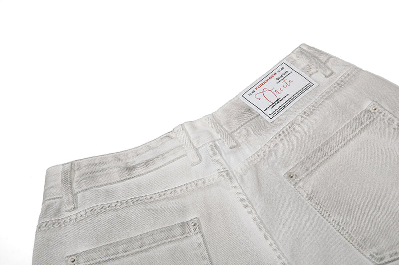 Yiaknis Wide-Leg Cropped Denim Trousers, Front Patch Pockets, White – photo 10